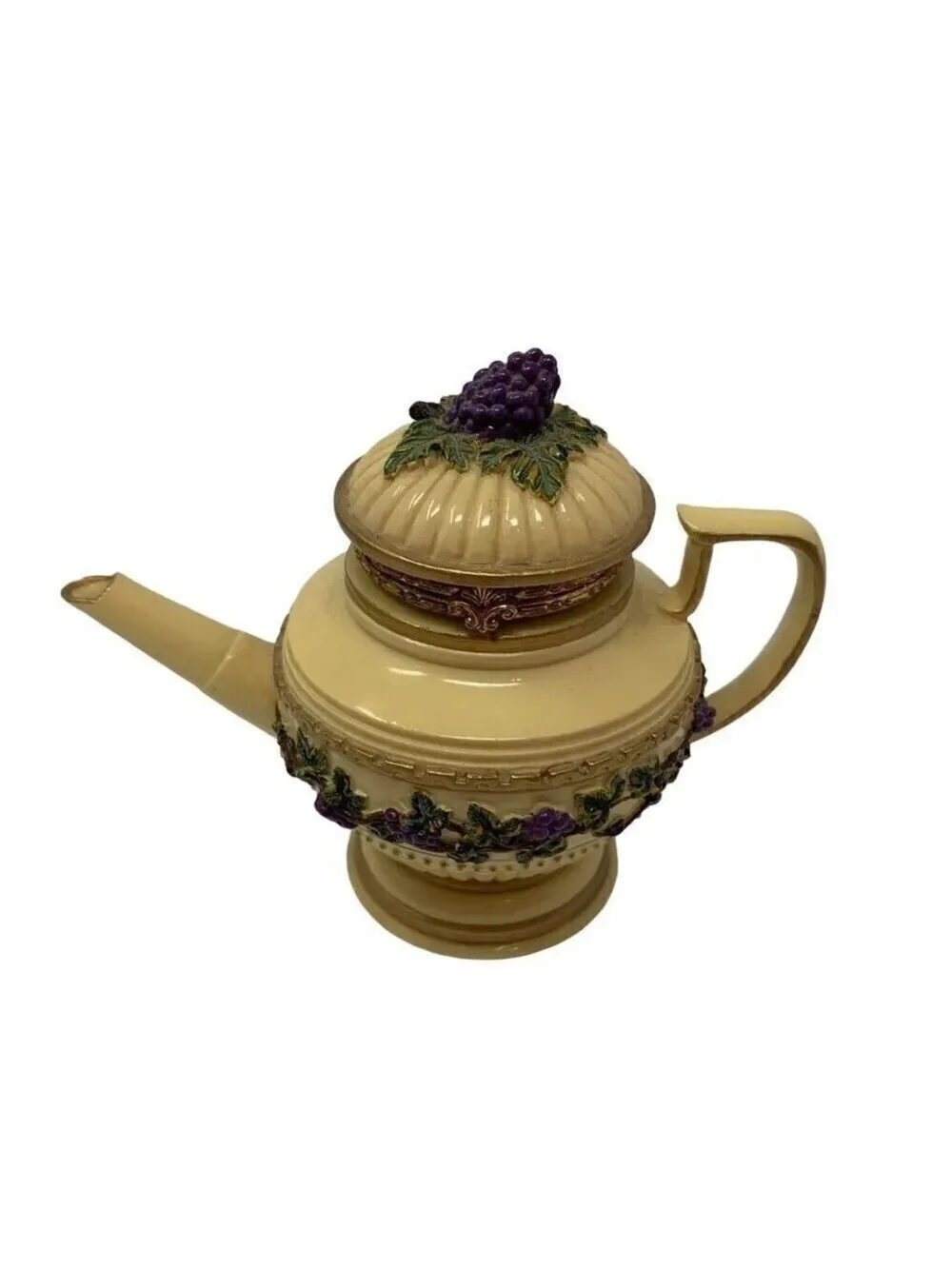 Nini Vineyard Teapot Trinket Keepsake Box Collectible Mini Hand Painted 6-41